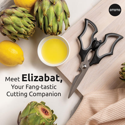 OTOTO Elizabat Kitchen Scissors - Halloween Goth Cute Bat Kitchen Shears, Gothic Scissors Utensils - Spooky Bats Halloween Gifts, Cute Gadgets, Kitchen Gadgets