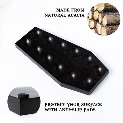 Spooky Gothic Coffin Egg Tray - Black Wooden Egg Holder for Soft Boiled Eggs - Unique Halloween Kitchen Decor - Ideal Gothic Kitchen Accessory - Perfect for Witchy, Haunted House Themes (12 eggs)