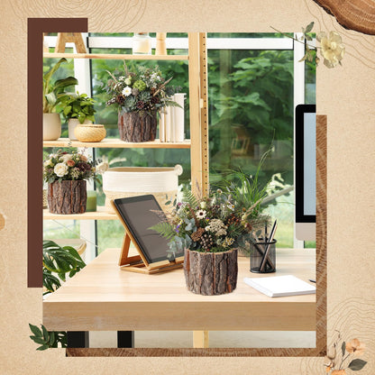 RimCereal 4 Set Wooden Vase for Centerpieces Wedding Flower Table Centerpieces Decor Rustic Bark Stump Bucket Farmhouse Wood Planter Pot for Woodland Party Window Home (Fake Green Moss,Large)
