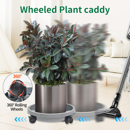 ORIMERC 3 Pack Plant Caddy with Wheels Heavy Duty 12 inch Plant Saucer Self-watering Design, Movable Wheeled Round Planter Stand Coaster Trolley, Flower Pot Dolly Rack Tray on Rolling Caster Roller Indoor Outdoor