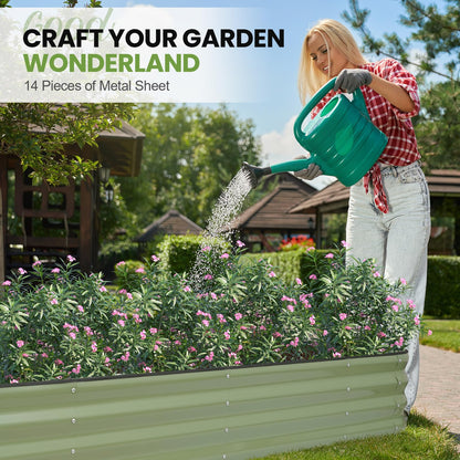 5-in-1 Adjustable Raised Garden Bed Kit | Galvanized Planter Boxes for Vegetables, Flowers | 12" Tall, Multiple Sizes (8x3x1ft, 9x2x1ft, 10x1x1ft, 6x5x1ft, 7x4x1ft) | Outdoor Metal Raised Bed, Green