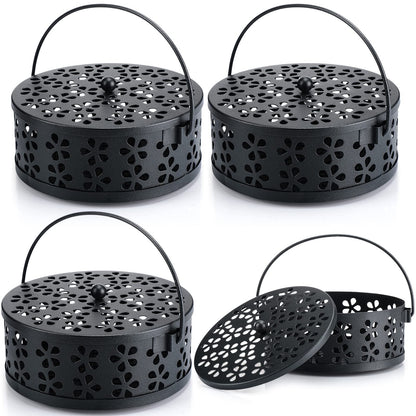 Lallisa 4 Pieces Mosquito Coil Holder Incense Coil Holder Retro Portable Metal Hanging Incense Burner with Handle Round for Home Camping Indoor Outdoor Patio(Black)