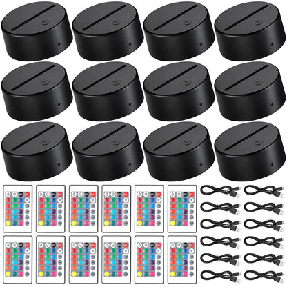 Honoson 12 Sets 3D Night LED Light Lamp Base 16 Colors LED Light Display Base with Remote Control USB Cable for Acrylic and Resin Glass for Restaurant Room(3.35 Inch,Black)