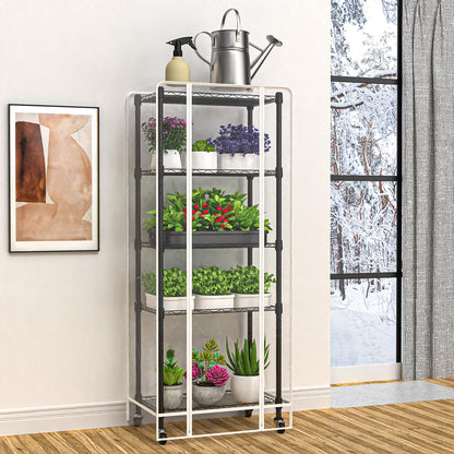 sagrynfp Mini 5-Tier Greenhouse for Indoor Outdoor, 23.2" L×13.4" W×61.4" H Portable Greenhouse with Clear PVC Cover and Metal Shelf for Growing Vegetables, Flowers and Seedlings, with Wheels