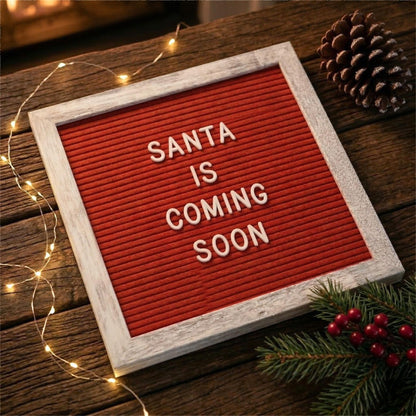 C CRYSTAL LEMON Rustic Red Felt Letter Board 10x10 Inch, 336 Letters Numbers and Symbols, Changeable Wooden Message Board with Wall Mount and Display Stand