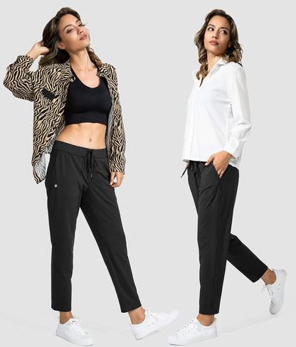 G Gradual Women's Pants with Deep Pockets 7/8 Stretch Sweatpants for Women Athletic, Golf, Lounge, Work (Black, X-Small)