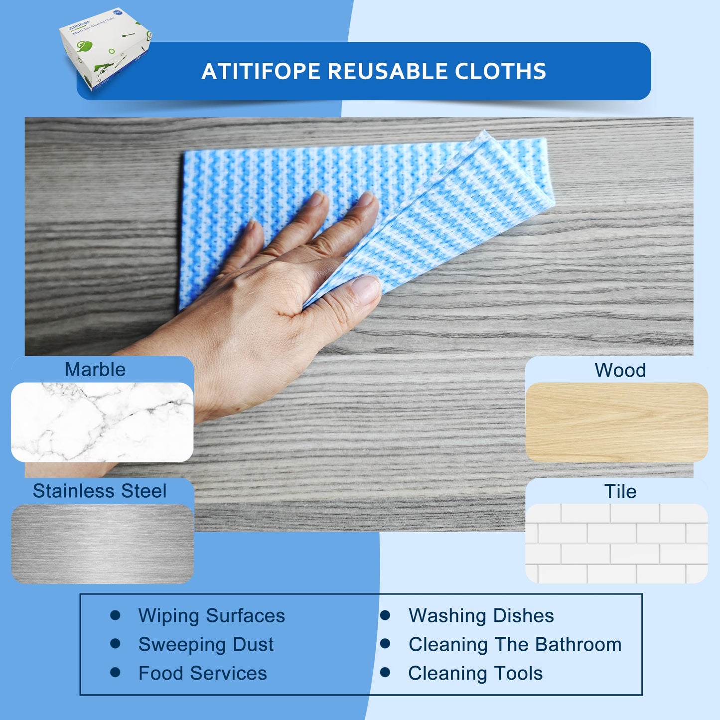 Atitifope Reusable Cleaning Cloths,50 Count,Thickened Heavy Duty Wipes for Kitchen,Bathroom,Car-Multi-Purpose Cleaning Towels
