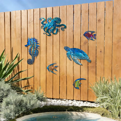 LiveInUrban Coastal Wall Art Angelfish Metal Wall Sculptures, Ocean Beach Themed Metal Hanging Home Decoration 3PCS 9.9"x7.8"