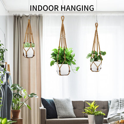IDEEEPAN Macrame Plant Hanger - Fits 4 to 13 inches Pots for Indoor Outdoor, 35"/29"/23" Different Sizes Set, Brown (POTS NOT Included)