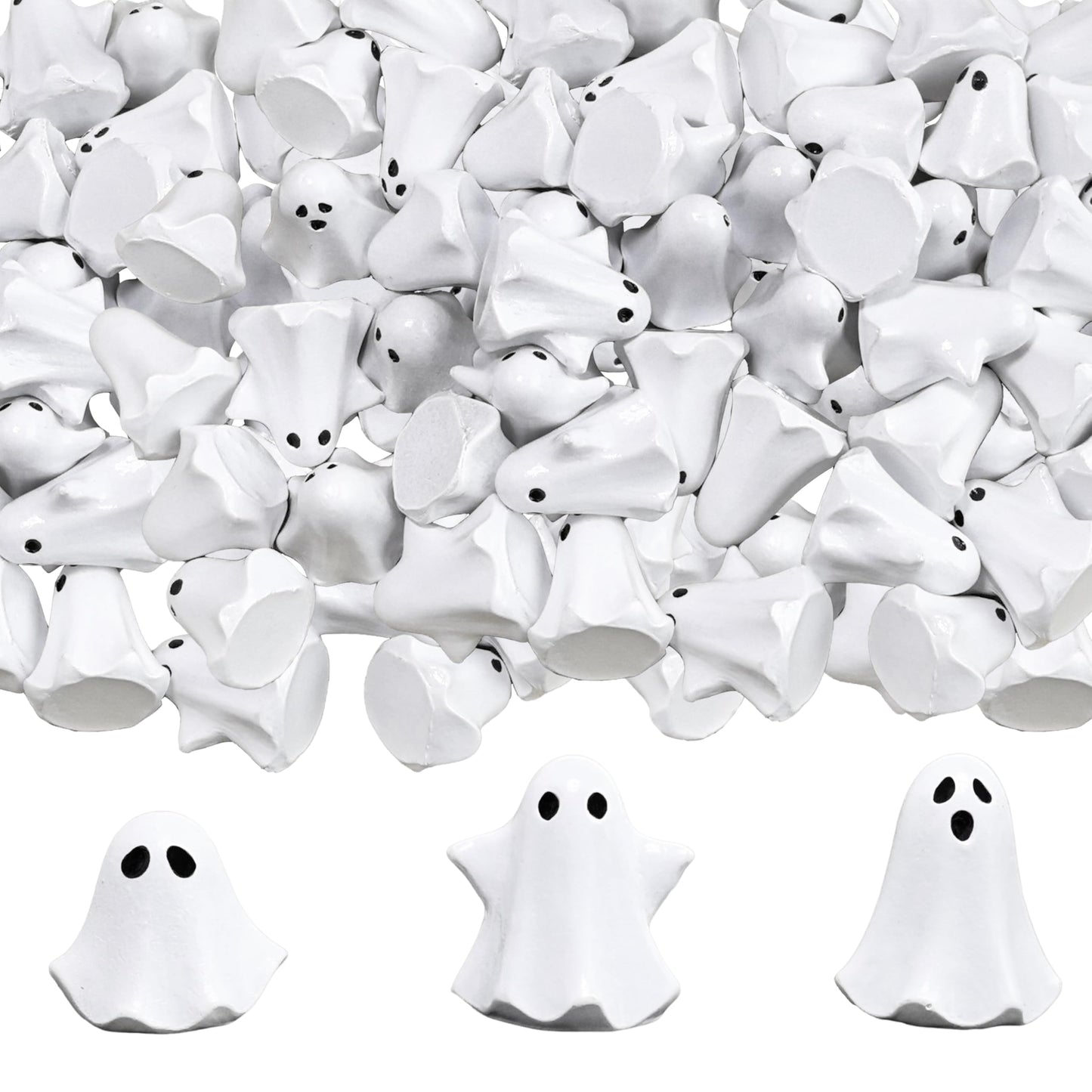 FESTGLOX 50Pcs Mini Resin Ghosts, Small Ghost Figurines, Tiny Halloween Miniatures for Spooky Tiered Tray Decor, Vase Filler, Home Tabletop Shelf Centerpieces, Party Favors Gift