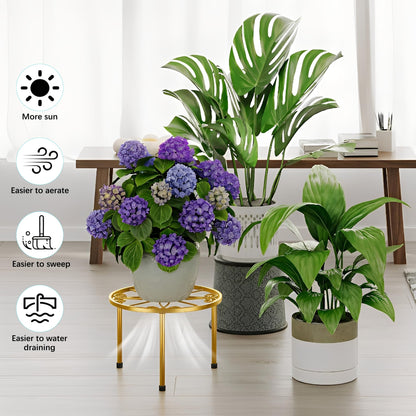 NQW 5 Pack Metal Potted Plant Stands,Flower Pot Stand Holder,Heavy Duty Plant Shelf for Multiple Plant,Rustproof Planter Container Round Supports Display Rack for Home(GoldCircle)