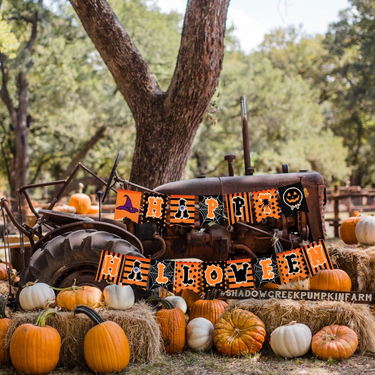 rogeramz Happy Halloween Banner Hanging Fireplace Halloween Banner Black Orange Spider web theme Home Decor Party Decoration