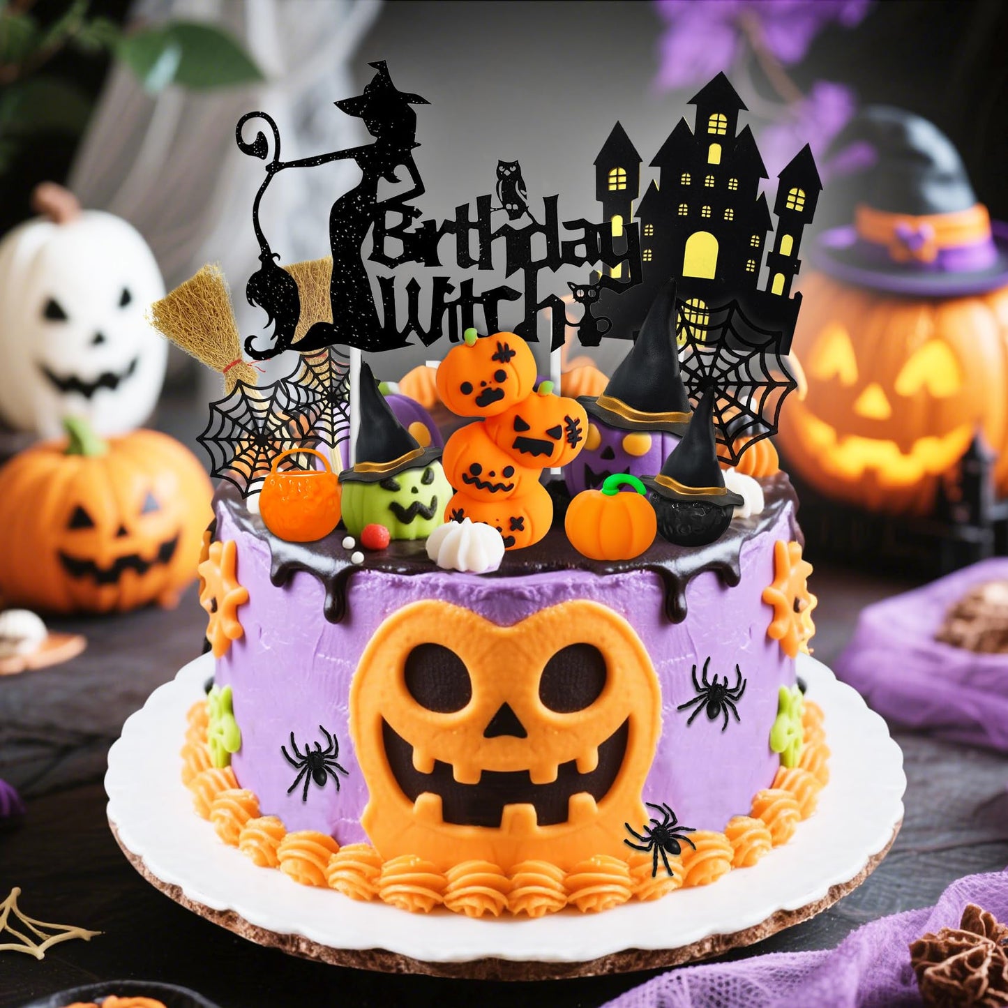 Knana 18Pcs Witch Cake Topper Halloween Cake Toppers Halloween Witch Cake Decorations for Scary Witch Birthday Party Supplies