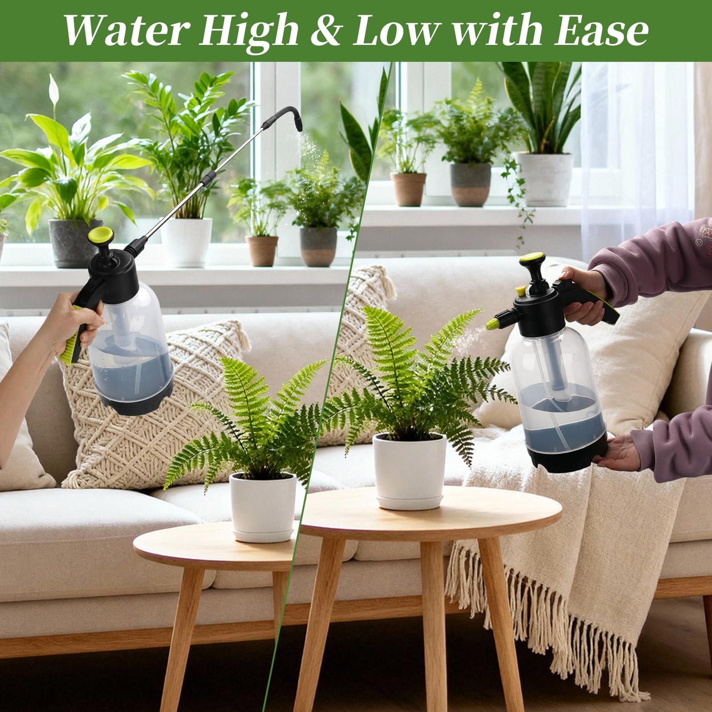 Handheld Pump Sprayer for Hanging Plants with 24.4" Long Spout, Watering Bottle Sprayer for Watering Hanging Plant Basket, Hard to Reach High Plant for Indoor or Garden 2L(0.5Gal)