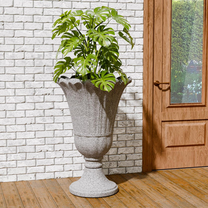 Trygoal 23.6" Tall Plastic Urn Planters for Outdoor Plants, Set of 2 Heavy-Duty Classic Indoor Large Flower Pots with Drainage Holes & Petal Design, Outdoor Planters for Porch, Home Garden, Grey