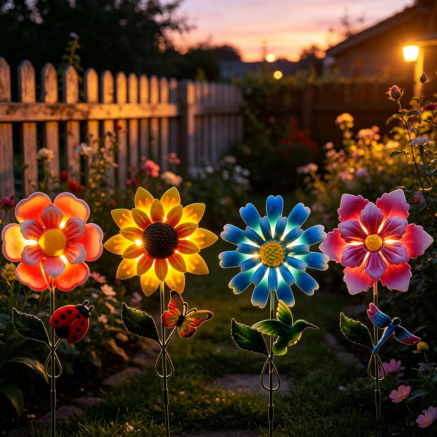 4 Pack Outdoor Solar Lights,Outdoor Waterproof Metal Art Stick Flowers,Garden Decor for Women Mom Grandma Halloween Hanging Metal Stakes Lights for Garden,Lawn,Patio