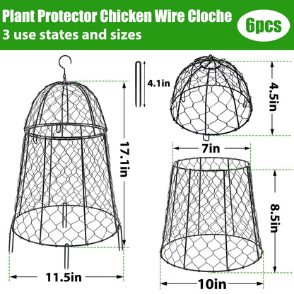 Phoncoo 6 Pack Garden Cloches for Plants, Sturdy Plant Protectors from Animals, Chicken Wire Cage for Garden Cages to Keep Bunnies Chicken Squirrels Birds Animals Out