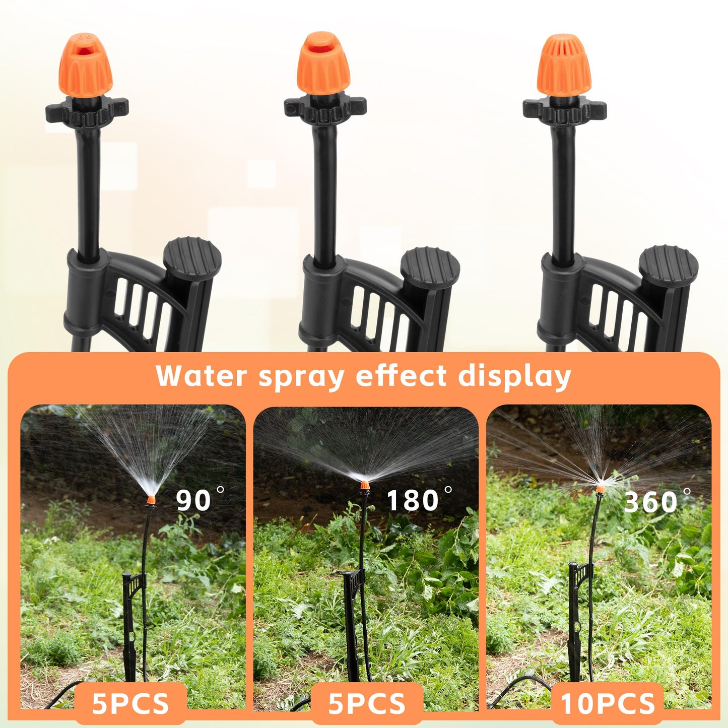 20 Sets 90/180/360 Degree Irrigation Sprinkler Heads with Stake, Drip Micro Spray Emitters with 1/4" Irrigation Tubing on Riser Stake,Micro Spray Sprinkler Stake Assembly for Garden Watering System