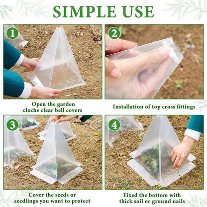 Niuyhe Garden Cloches for Plants, 20 Pack Plastic Small Plant Seedling Protector, Reusable Clear Bell Covers with 40pcs Metal Stakes, Mini Greenhouse Against Sun, Frost, Snails, Birds, 7.8" x 11"