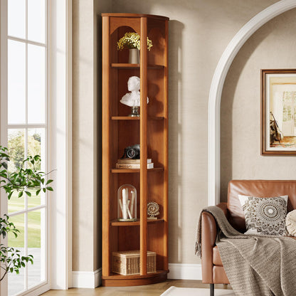 Tribesigns 5-Tier Corner Shelf, 67-Inch Tall Corner Bookshelf Bookcase with Unique Shape, Narrow Shelving Unit Storage Rack for Living Room, Home Office, Kitchen, Small Space