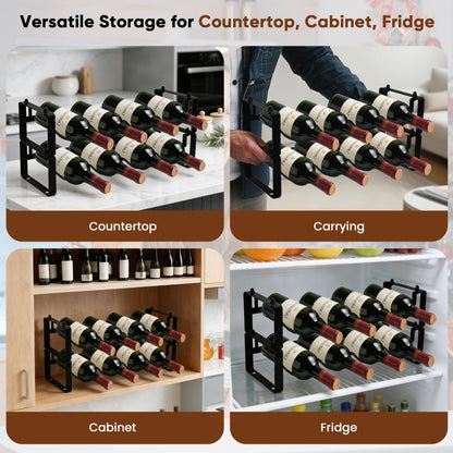 HRUSGO Wine Rack for Countertop – Stackable Freestanding Bottle Organizer for Kitchen, Pantry, Bar Cabinet & Small Spaces – Compact Metal Shelf & Modular Storage Stand (2 Tier)