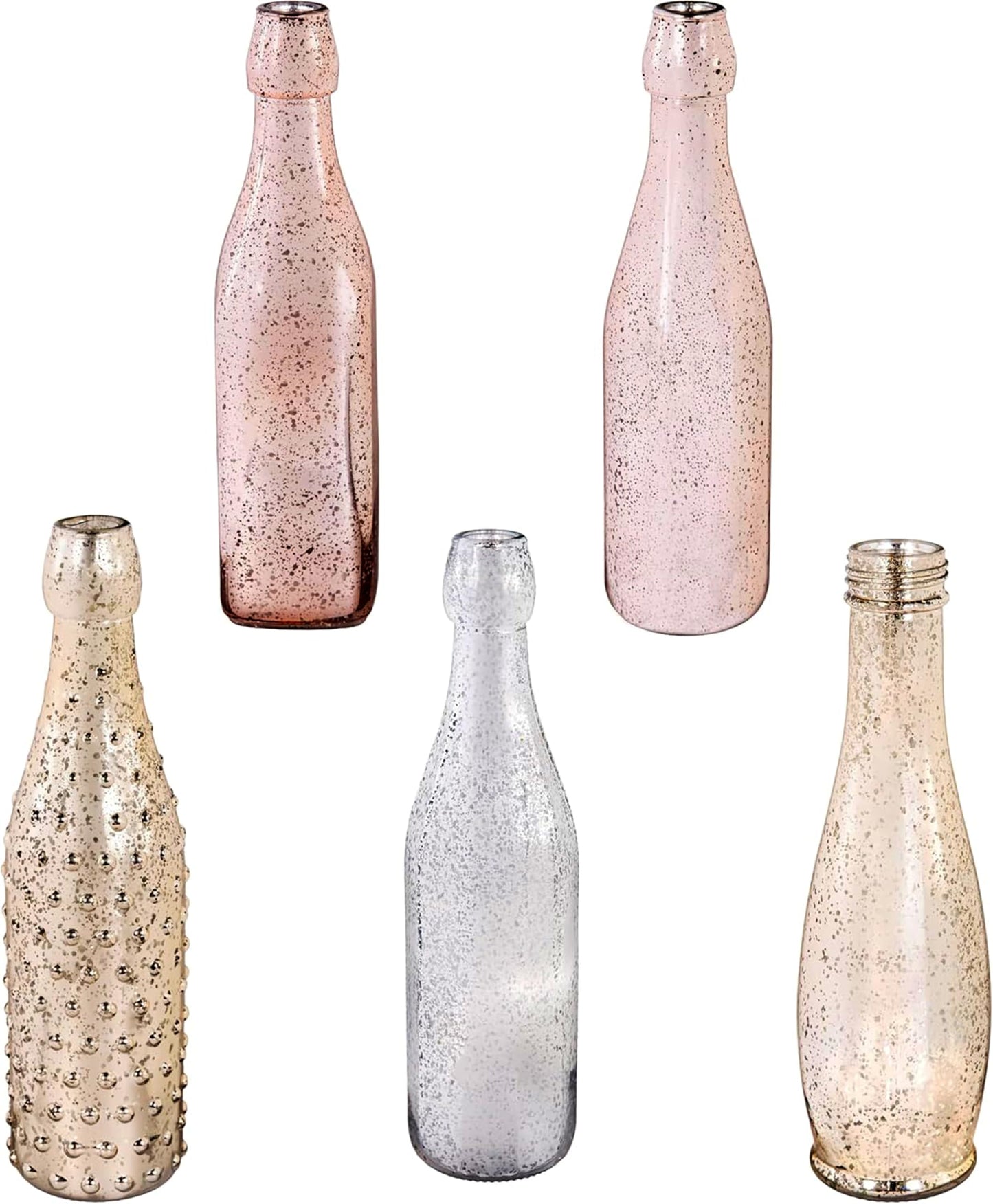 Evergreen Garden Glass Bottles for Bottle Tree, Wine Bottles for Decorativation Indoor Outdoor Wedding Christmas Party Decor (Mercury Glass, Set of 5)