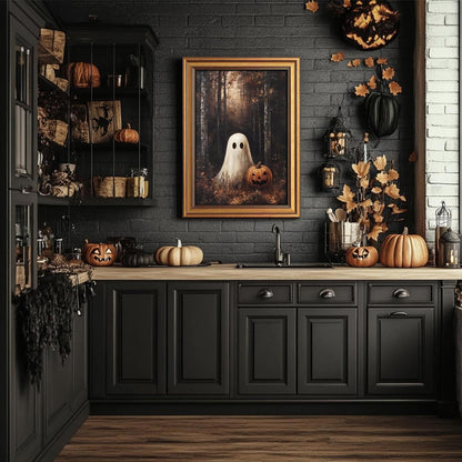 YHCTHT Gold Framed Halloween Wall Art, Ghosts Pumpkin Pictures Wall Decor