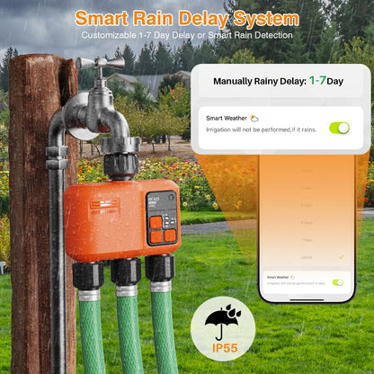 Smart WiFi Sprinkler Timer 3 Zone,WiFi Water Timer for Garden Hose with 984 FT Range,Strong Wall Penetration,APP & Remote Control,Alexa & Google Voice Compatible,Rain Delay, Manual Irrigation
