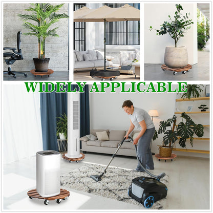 2 Pack 16" Plant Caddy with 7 Wheels, Rolling Plant Stand 500 LB Heavy Duty Wooden Round Plant Dolly with Metal 360° Lockable Caster Wheels for Outdoor Indoor Large Plant Pots, Flower Pot, Patio