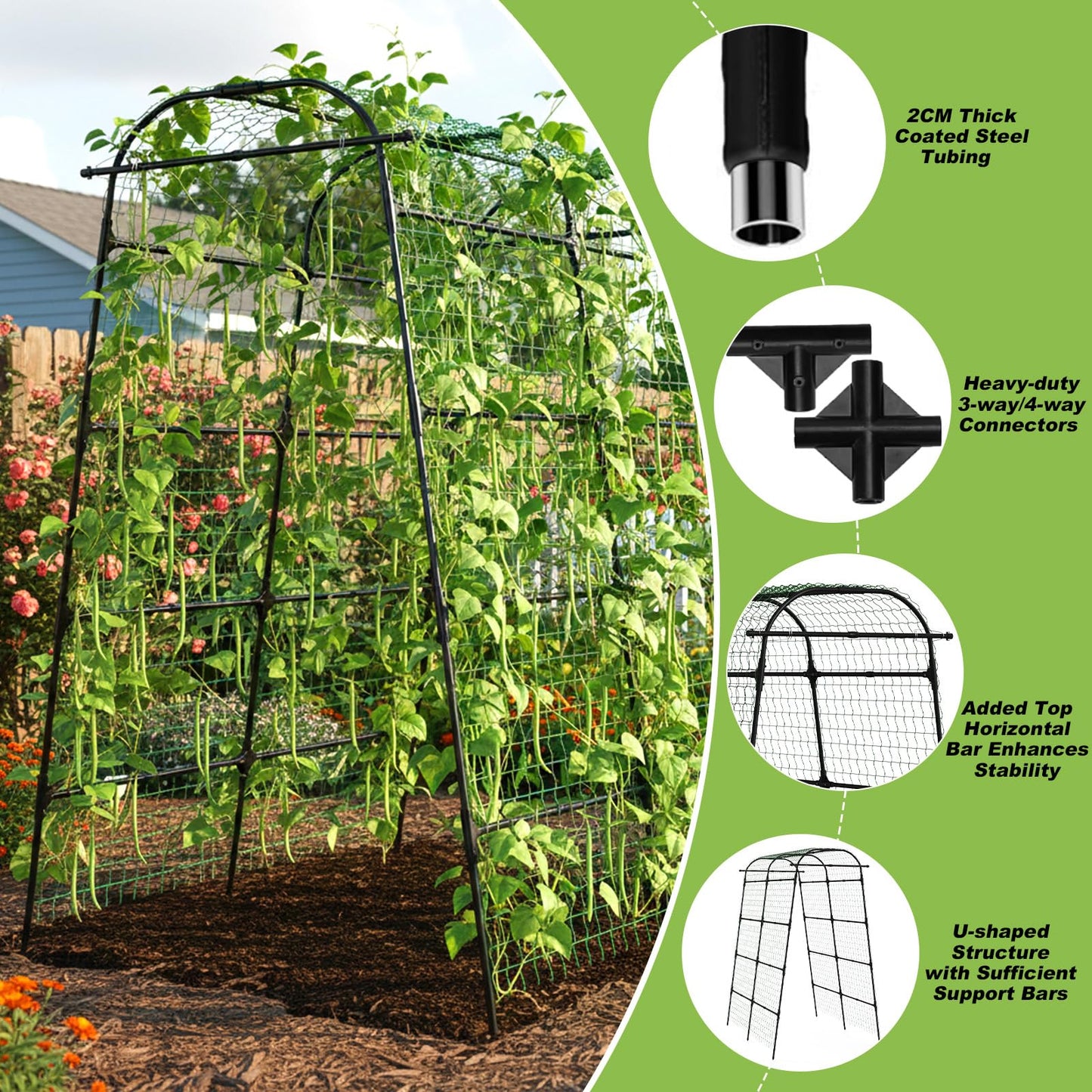 7Ft Garden Arch Trellis for Climbing Plants Outdoor, Heavy Duty Coated Metal Cucumber Trellis for Raised Beds, Tall Steel Gardening Arbor for Vegetables, Tomatoes, Grape, Bean (83’’ x 49’’ x 63’’)