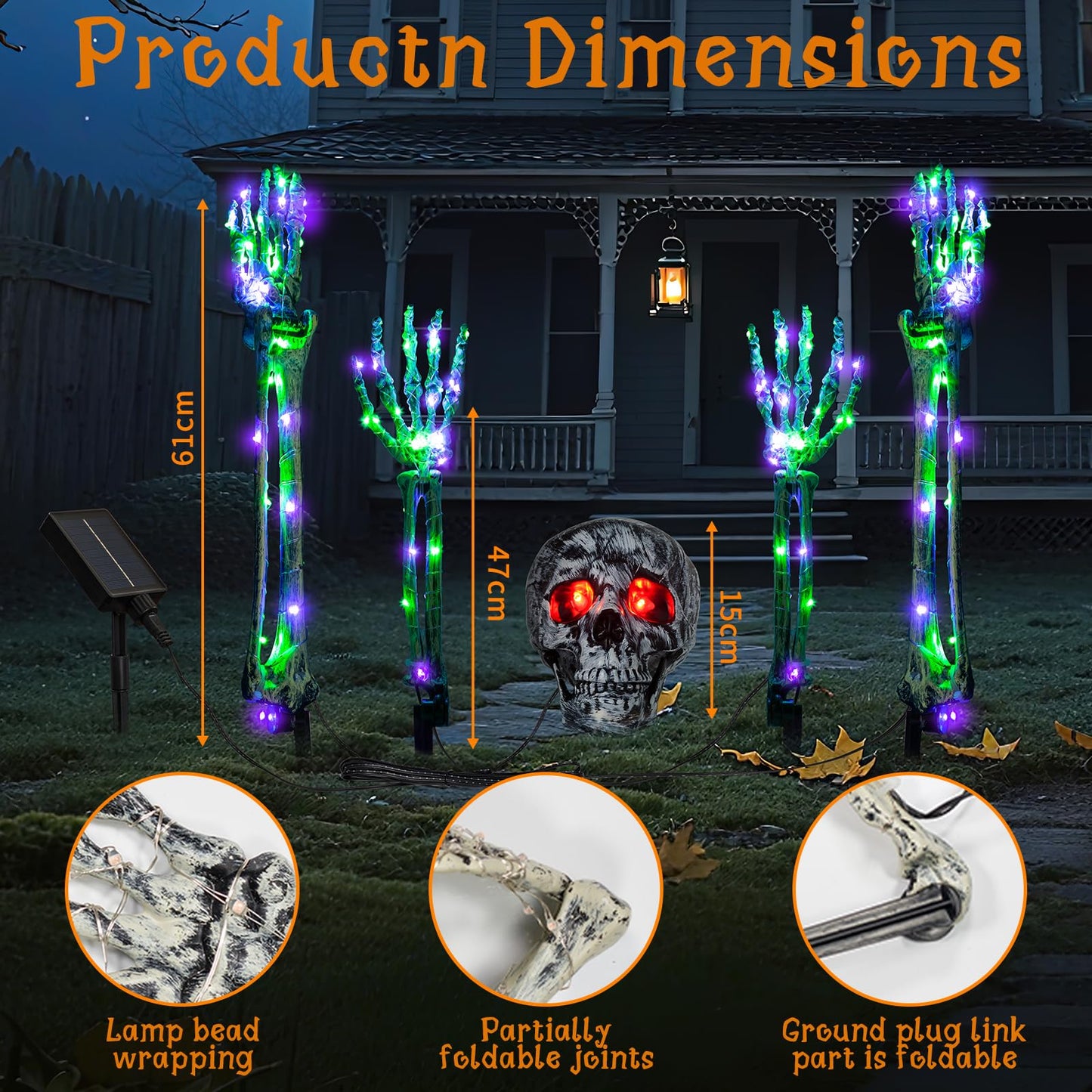 Halloween Lighted Skeleton Decor Outdoor, Solar Powered Realistic Scary Graveyard Bone Hands & Arms with 134 LEDs, 8 Lighting Modes, IP65 Waterproof for Lawn Garden Yard Party, Purple & Green