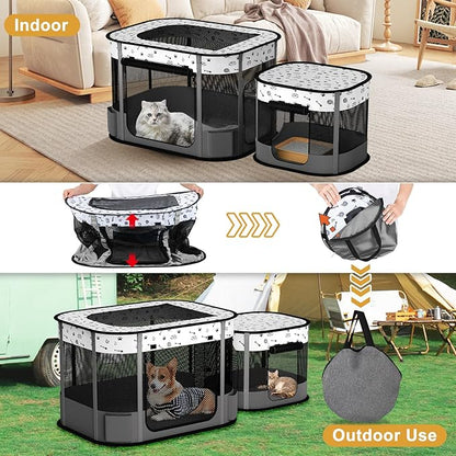 Portable Cat Playpen, 8-Rod Reinforced Kitten Dog Puppy Playpens, Foldable Play Pen for Indoor Cats Enclosed Pet Kitty Doggy Outdoor, Collapsible Tent Kennel Cage Corral