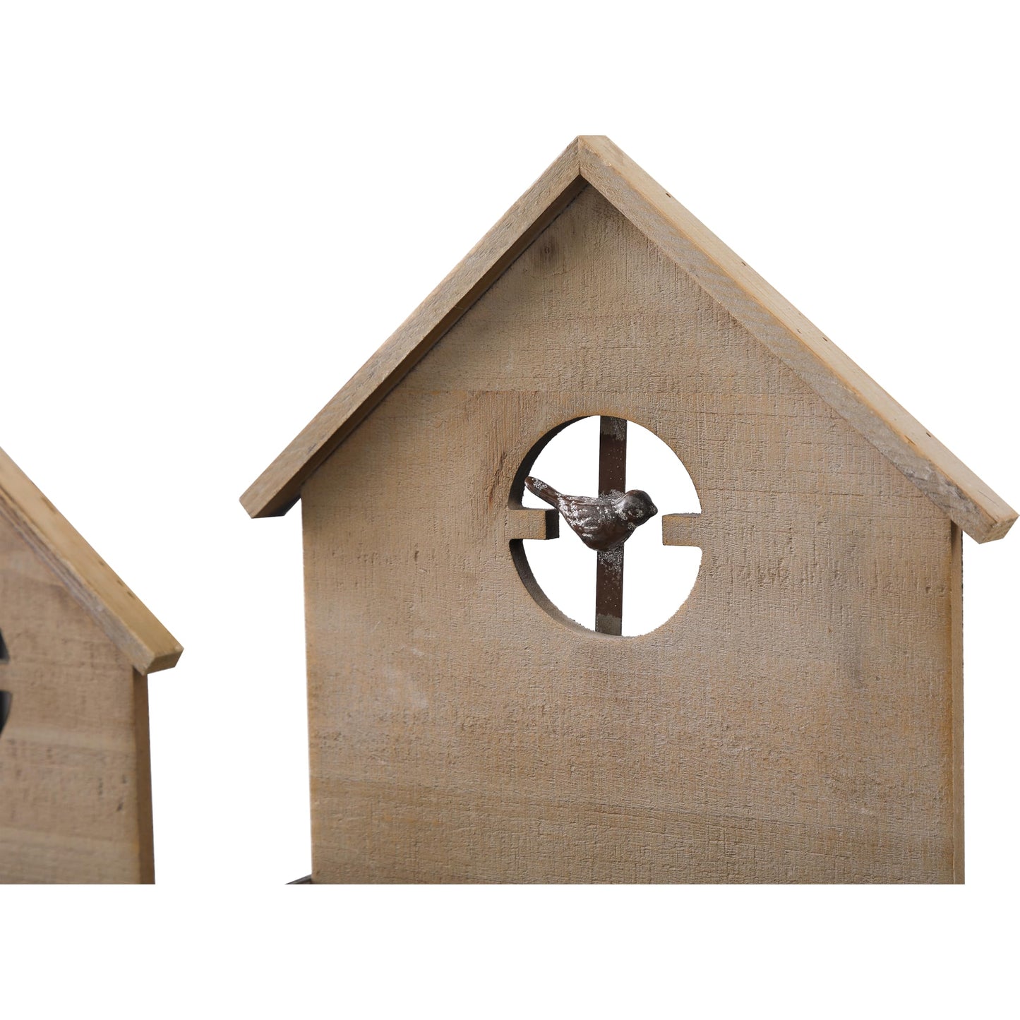 SOFE Set of 2 Wall Mounted Metal Planter Box, Rustic Wall Flower Pot Birdhouse Shaped, Vintage Hanging Plant Holder for Garden Home Balcony Patio Farmhouse, Wood & Galvanized