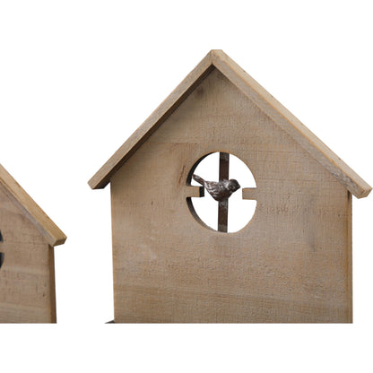SOFE Set of 2 Wall Mounted Metal Planter Box, Rustic Wall Flower Pot Birdhouse Shaped, Vintage Hanging Plant Holder for Garden Home Balcony Patio Farmhouse, Wood & Galvanized