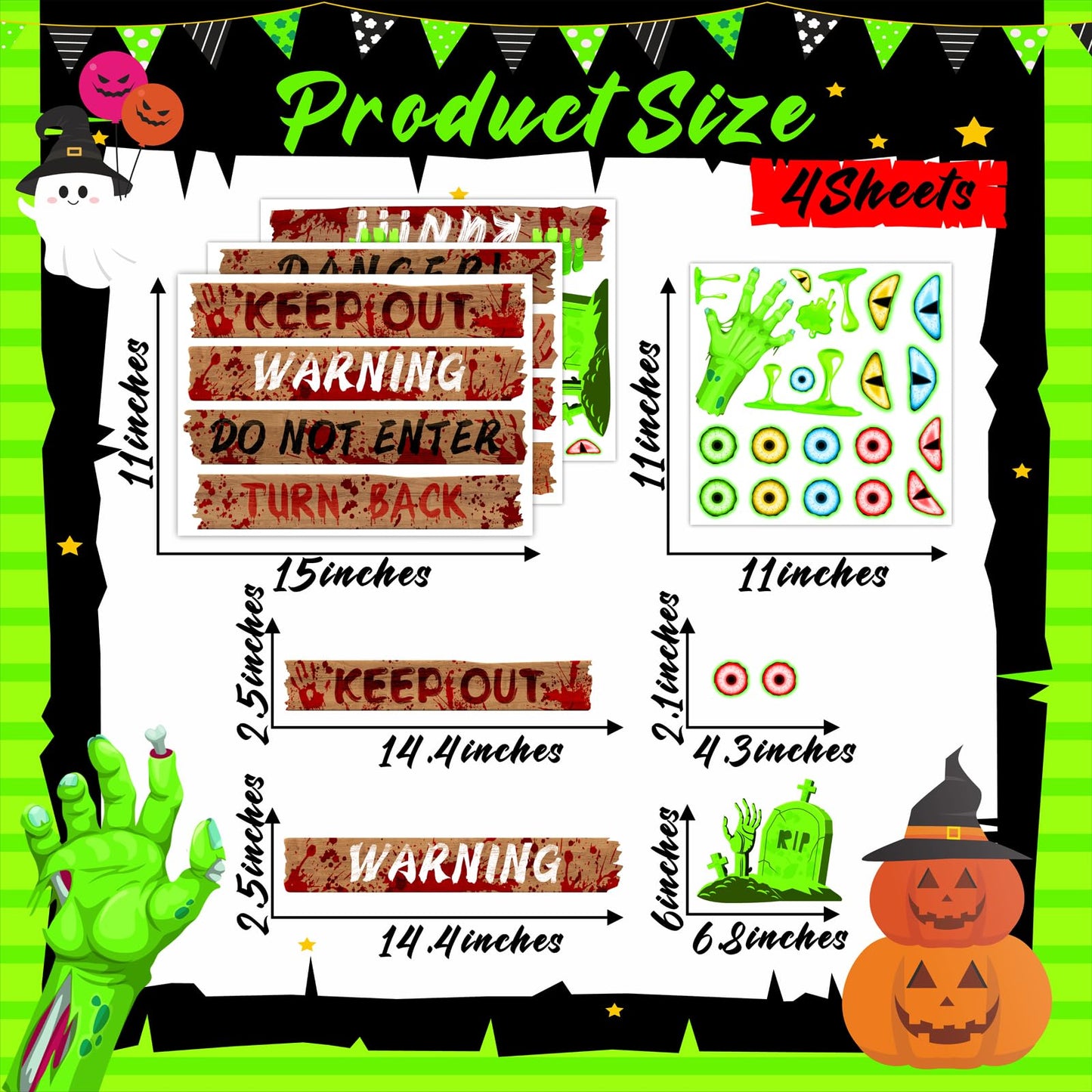 Halloween Window Decoration Clings Halloween Window Decals Indoor Scary Glass Door Decals Haunted House Boards Vinyl Decal Removable Monster Eyes Static Cling for Treat or Trick Holiday Party Supply