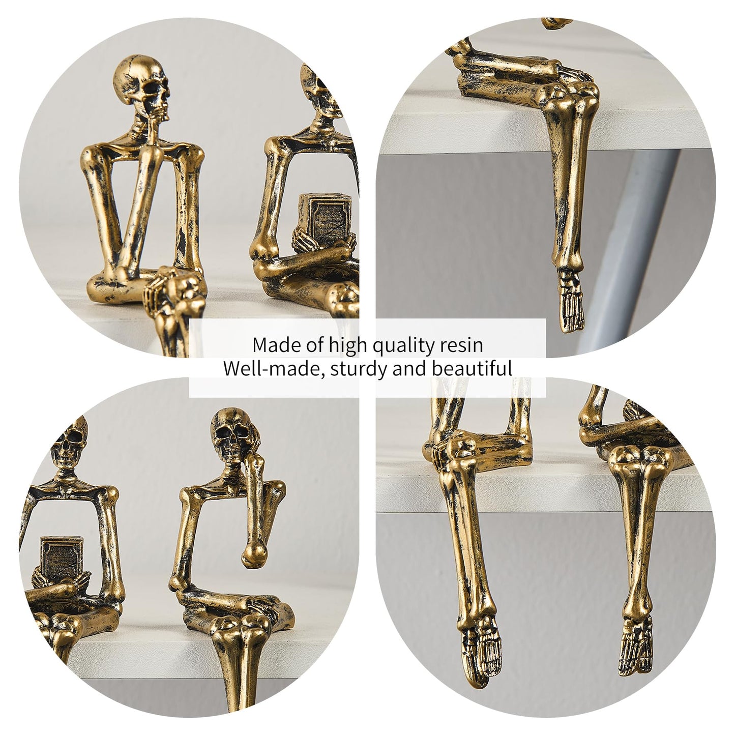 XINXUAN Halloween Decorations Skull Statue Home Decor - Modern Bookshelf & Desk Decor - 3 Piece Set (Retro - Gold)