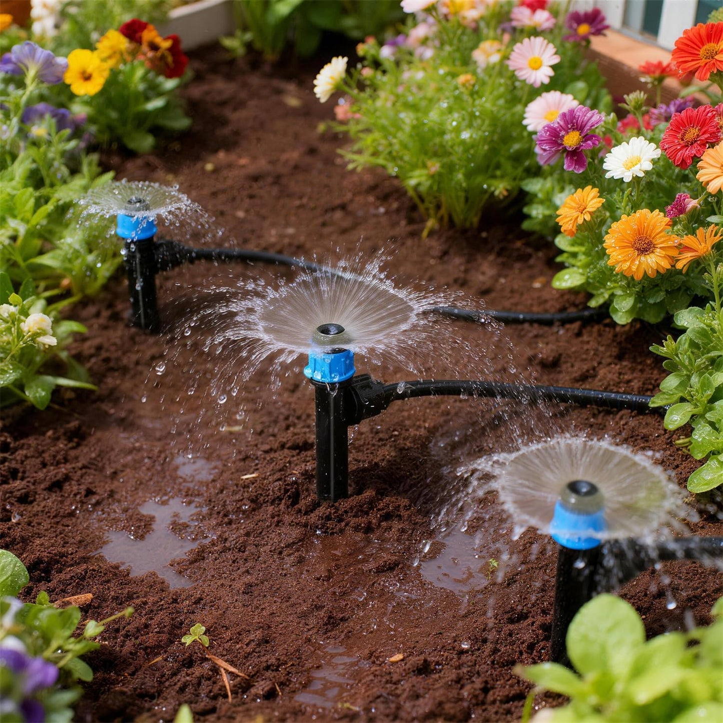 Copadri 50pcs Drip Emitters with Stake for 1/4" Irrigation Tubing, Adjustable 360 Degree Water Flow Irrigation Vortex Sprayers & Stream Emitters On 5" Stake Garden Irrigation Dripper System
