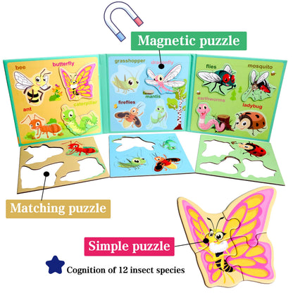 Magnetic Puzzles for Kids Ages 1-3, Travel Toddler Puzzles Ages 2-4 Year, Insect Activities Toy for Boys & Girls 3-5 yo - Learning Magnet Gift for Road Trip
