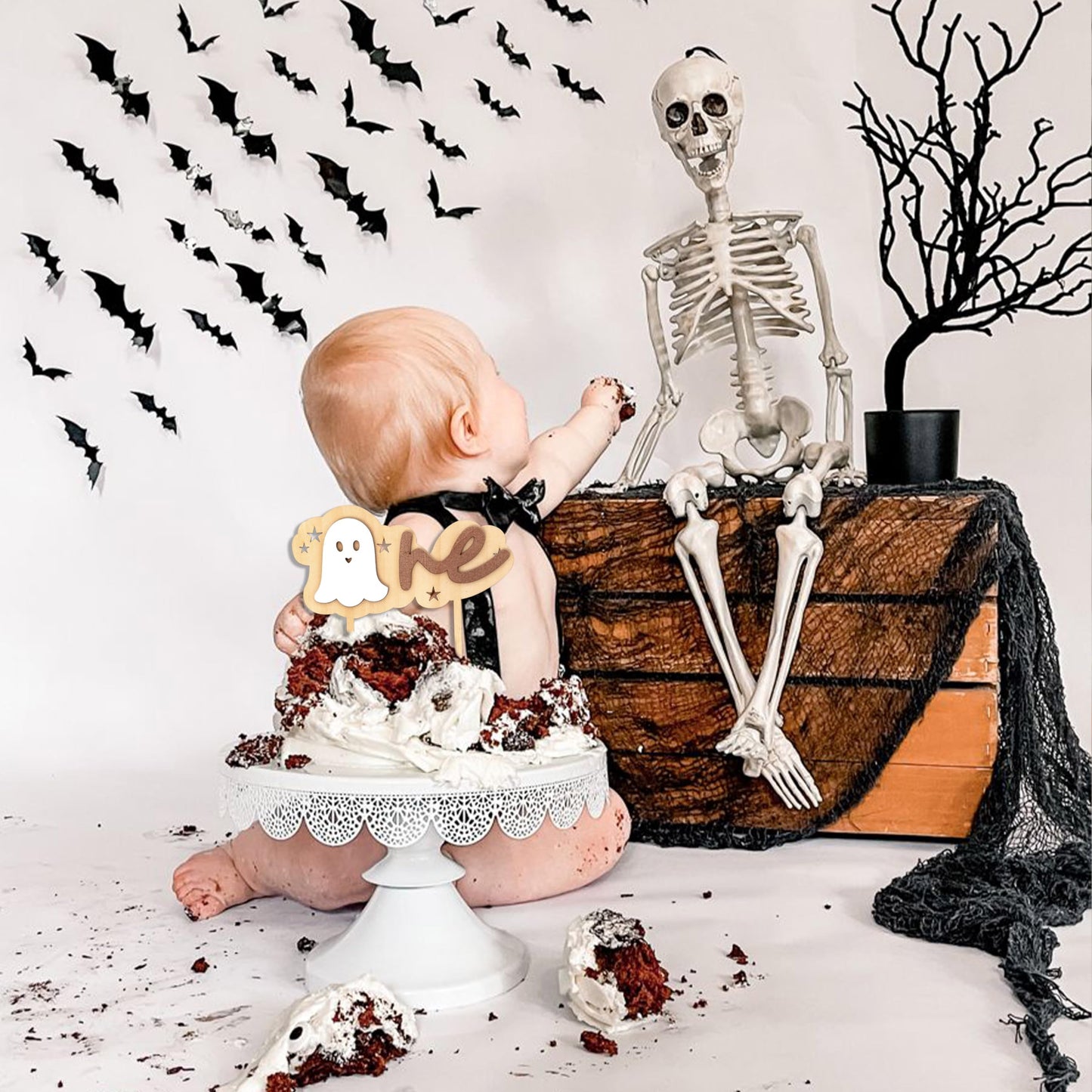 Vgaruint Wooden Spooky One Cake Topper - Halloween 1st Birthday Party Decorations,The Spooky One Birthday Decor, Ghost Cake Smash Photo Props