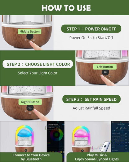 Relaxing Indoor Water Fountain with Gentle Rain Sounds, Weljoy Cloud Rainbow Rain Tabletop Fountain with Color Changing Lights, Wireless Design for Office Desk Meditation (Wood)