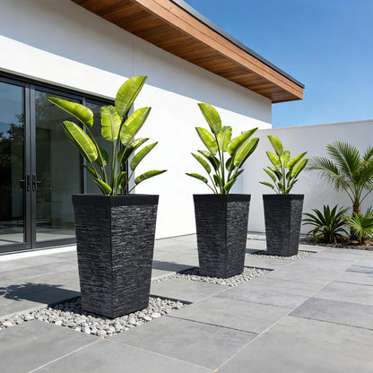 Garvee 22.5" Tall Planters, 3 pcs Outdoor＆Indoor Black Planter Pots, High Front Porch Planter Pots with Drainage Holes, Black