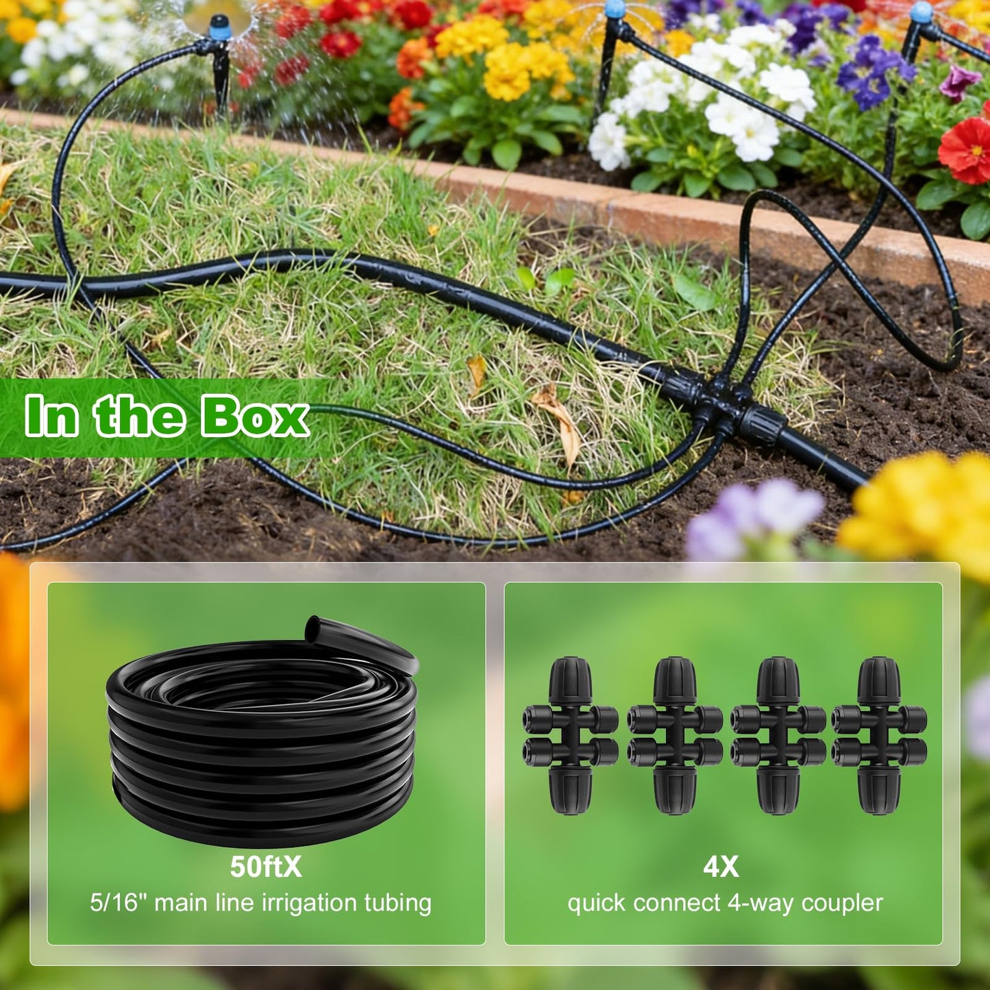 Compact Programmable Solar Automatic Plant Waterer Kit Work with Indoor Outdoor,Self Watering Drip Irrigation Pump Indoor/Outdoor Vacation Free (50FT 5/16" Main Tube Kit)