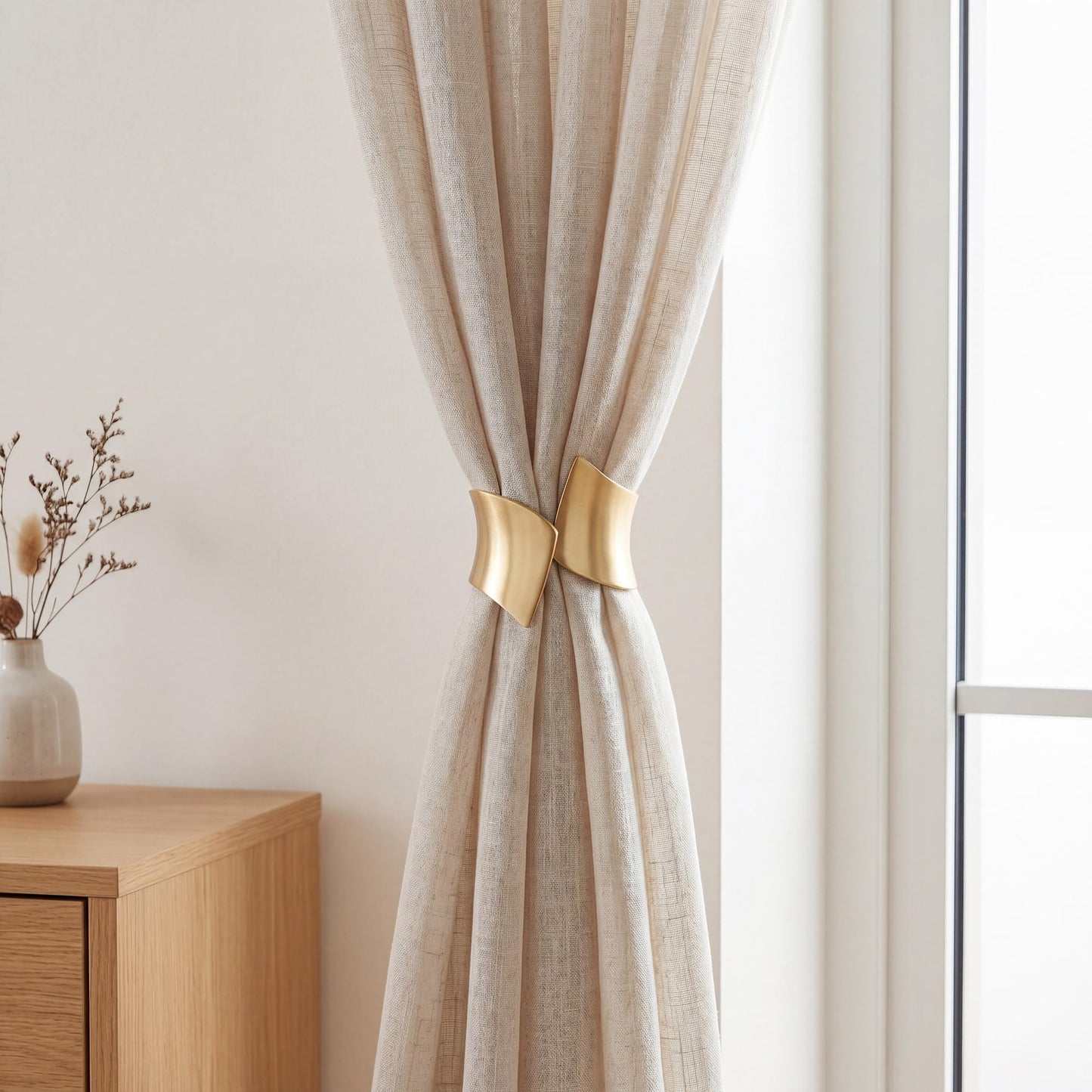 2 Pack Decorative Gold Metal Curtain Tie Backs Window Drapery Wire Drawing Spring Clip Holdbacks for Home Office