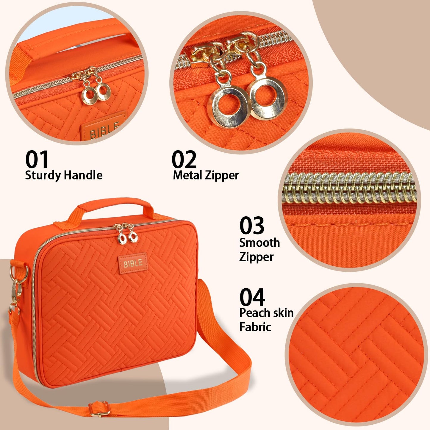 Bible Cover for Women Bible Case, Large Bible Bag, Bible Study Supplies Bible Journaling Kit Book Carrying Case with Bible Highlighters Tabs, Valentines Day Christian Gifts for Women (Orange)