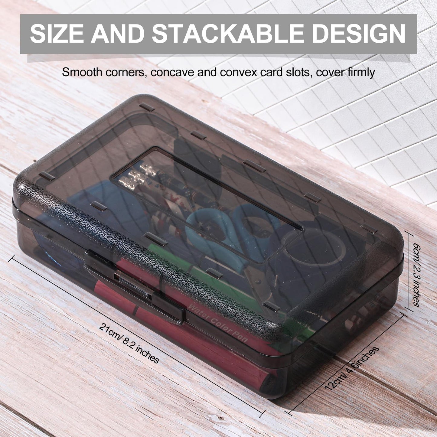 Fainne 24 Pack Pencil Boxes for School Clear Plastic Pencil Case Large Plastic Crayon Box Bulk Stackable Classroom Stationery Organizer School Supplies(Gray)