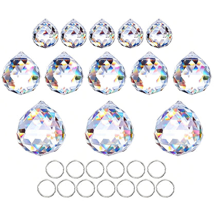 Crystalsuncatcher 20mm/30mm/40mm Clear Crystal Ball Prisms Chandelier Lamp Lighting Drops Hanging Prisms Parts Suncatcher Rainbow Maker Home Decor, Pack of 13