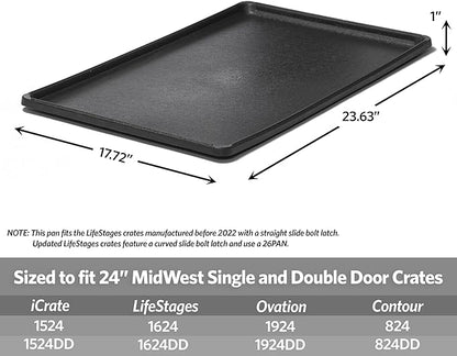 LifeStages by MidWest Homes for Pets 24-Inch Replacement Pan, Measures 23.63 x 17.72 x 1 Inches, Universal Leak-Proof Tray for Dog Crates & Multi-Purpose Use, Fits Most Standard 24" Wire Crates