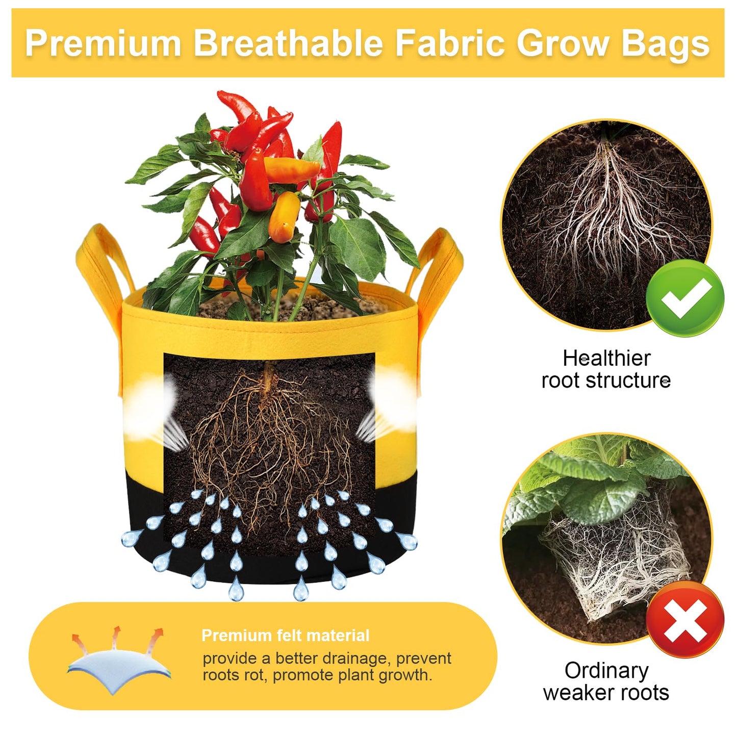 Xmpmrb Grow Bags 5Gal/7Gal/10Gal * 2 ，6 Pack Vegetable/Flower/Plant Grow Bags ，Plant Fabric Pots with Handles for Garden and Outdoor Planting (6 Colour, 5 Gallon)
