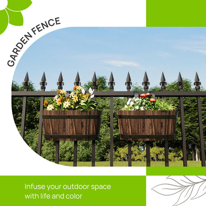2PACK Wood Cute Railing Planter Box Wooden Hanging Flower Pots for Railing Fence Outdoor Plants Wall Planters Window Flower Box Hanging Bucket Pots Countryside plant Holder (Carbonized,2pcs,Small)