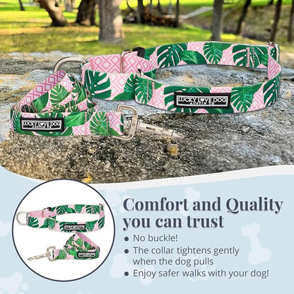 Lucky Love Dog Martingale Dog Collar & Leash - Adjustable, No-Slip, Durable, Comfortable, Soft Webbing, & Stylish Patterned Collar & Leash Set for Male and Female Dogs - Laguna Mart Combo, Small